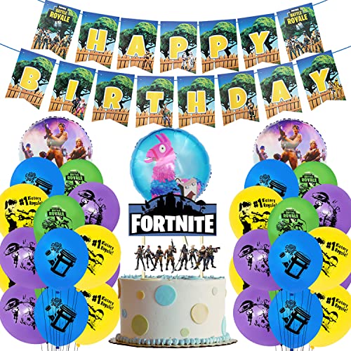 Feliz cumpleaños decoraciones para fanáticos del juego, Juego de suministros para fiestas Gaming, 19 globos de fiesta de látex / 1 pancarta de cumpleaños