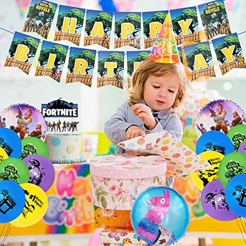 Feliz cumpleaños decoraciones para fanáticos del juego, Juego de suministros para fiestas Gaming, 19 globos de fiesta de látex / 1 pancarta de cumpleaños