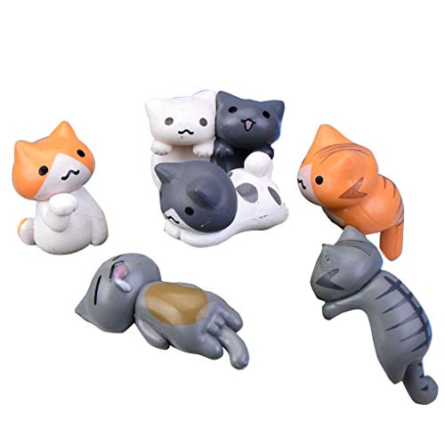 fgyhtyjuu 6pcs / Set DIY del Gato del jardín Miniatura Animal de la Historieta Estatua del jardín del Paisaje de Cristal Decoración Musgo pequeña Figura