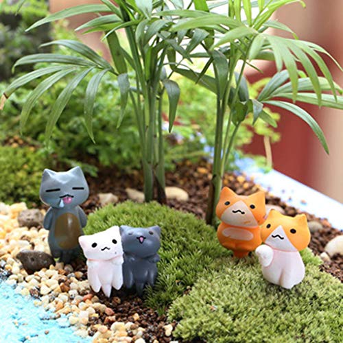 fgyhtyjuu 6pcs / Set DIY del Gato del jardín Miniatura Animal de la Historieta Estatua del jardín del Paisaje de Cristal Decoración Musgo pequeña Figura