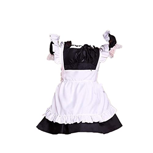 FMTZZY LOLITA Vestido de sirvienta para mujer, Lolita, disfraz de anime japonés, disfraz de cosplay de mucama lindo vestido de manga corta (color: morado claro, talla XXL) (color: negro, talla: L)