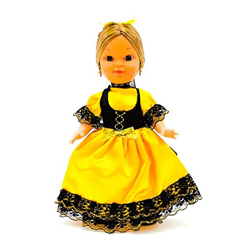 Folk Artesanía Muñeca Regional colección de 25 cm Vestido típico Piconera o Goyesca Madrid Cádiz España. (Amarillo)