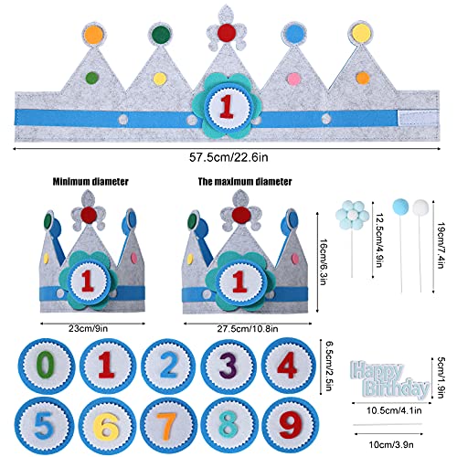 FORMIZON Cumpleaños Sombrero, Corona Tela Cumpleaños, 0-9 Años Azul Corona De Tela Decoración, Corona Cumpleaños Infantil, Corona de Tela Fieltro Y Fiestas para Niños Y Niñas (Azul)