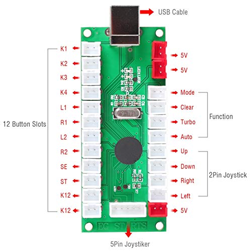 Fosiya 2 Jugador del Juego de Arcada de Bricolaje Kits Elipse Oval Happ Tipo de Joystick Handle + 18x Americana Estilo Arcade Pulsadores (Incluir 1p / 2p Teclas de Partida) (Rojo y Amarillo)