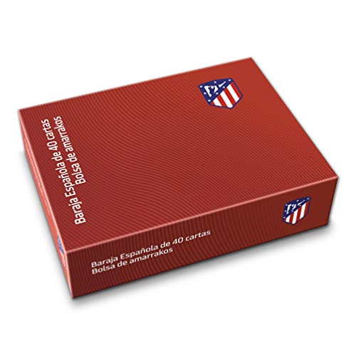 Fournier Oficial del Atlético de Madrid Conjunto de Mus para Regalo en Caja de Madera con Baraja de Cartas Española y Amarracos, Color Colchonero (1044182)