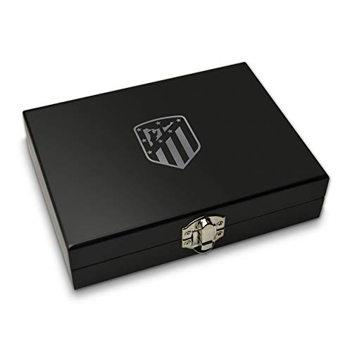 Fournier Oficial del Atlético de Madrid Conjunto de Mus para Regalo en Caja de Madera con Baraja de Cartas Española y Amarracos, Color Colchonero (1044182)