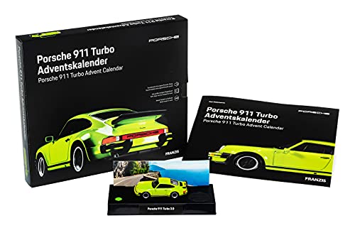 Franzis- Calendario de Adviento Porsche 911 Turbo Verde Claro, Kit de vehículo a Escala 1:43, Incluye módulo de Sonido y Libro de acompañamiento, a Partir de 14 años, Color carbón (55109-2)