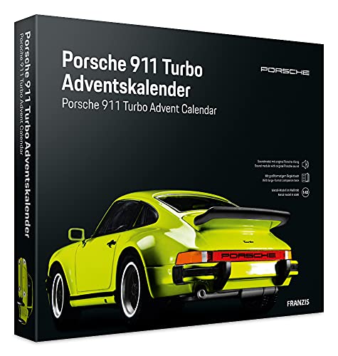 Franzis- Calendario de Adviento Porsche 911 Turbo Verde Claro, Kit de vehículo a Escala 1:43, Incluye módulo de Sonido y Libro de acompañamiento, a Partir de 14 años, Color carbón (55109-2)