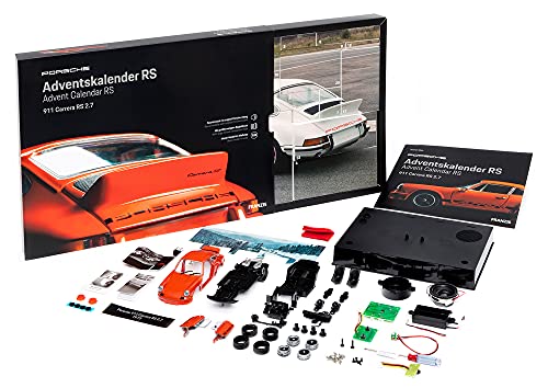 Franzis- Calendario de Adviento Porsche Carrera RS, Kit de vehículo a Escala 1:24, Incluye módulo de Sonido y Libro de acompañamiento, a Partir de 14 años, Color carbón (55155-9)