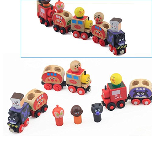 FunnyGoo Conjunto de 6 Piezas Mini Coche de Tren de Madera con extraíble Controlador de Dibujos Animados de Juguete para niños pequeños y niñas