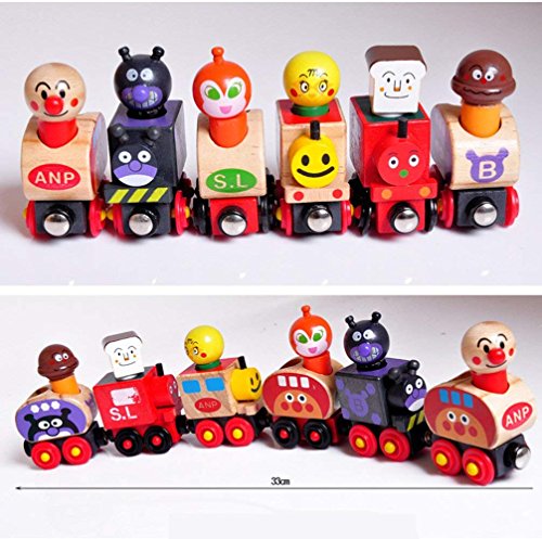 FunnyGoo Conjunto de 6 Piezas Mini Coche de Tren de Madera con extraíble Controlador de Dibujos Animados de Juguete para niños pequeños y niñas