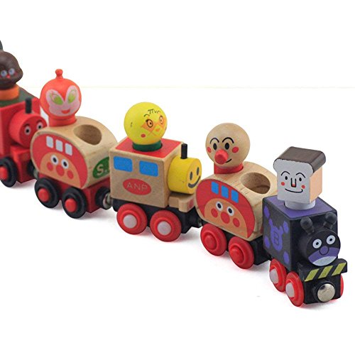 FunnyGoo Conjunto de 6 Piezas Mini Coche de Tren de Madera con extraíble Controlador de Dibujos Animados de Juguete para niños pequeños y niñas