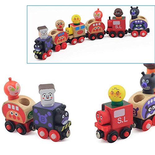 FunnyGoo Conjunto de 6 Piezas Mini Coche de Tren de Madera con extraíble Controlador de Dibujos Animados de Juguete para niños pequeños y niñas