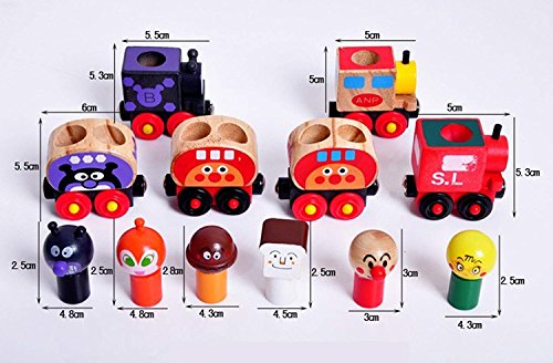 FunnyGoo Conjunto de 6 Piezas Mini Coche de Tren de Madera con extraíble Controlador de Dibujos Animados de Juguete para niños pequeños y niñas