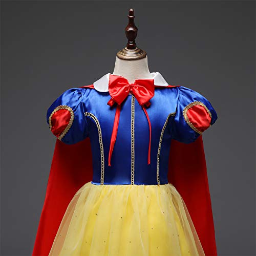 FYMNSI Disfraz de Blancanieves para Niña, Chica Vestido Largo Maxi con Capa Carnaval Halloween Navidad Cumpleaños Vestido de Fiesta Princesa Cuento de Hadas Traje de Cosplay Pageant Comunión 6-7 Años