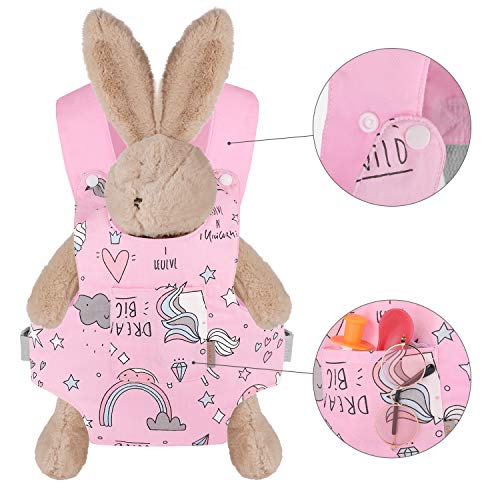 GAGAKU Baby Doll Carrier Dolls Portador Suave Portadores de Animales de Peluche Delante y detrás para niñas – Rosa (Pequeña Estrella)