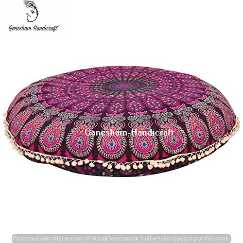 GANESHAM - Cojín de suelo indio bohemio, diseño de mandala bohemio, para cama de mascota, cama gitana, 32 x 32 cm