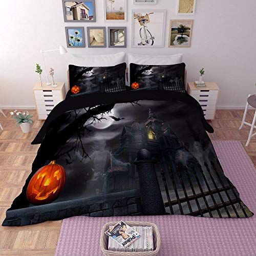 Geekcook Juegos de Fundas para edredón,Ropa de Cama Personalizada Traje de Tres Piezas de Halloween de Miedo de Cuatro Piezas-Halloween 20_Reino Unido Superking (260x220)