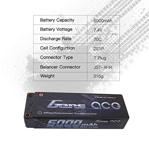 Gens ace 6000mAh 7.4V 70C 2S batería de Lipo Recargable para Radiocontrolado RC Coche electrico RC Truggy Buggy helicóptero RC Avión Barco