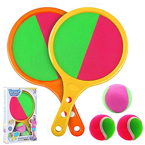 GEYUEYA Home - Juego de raqueta con velcro para juegos al aire libre, juego de pelota para niños y adultos, deportes, paquete decorativo para regalo de cumpleaños y Navidad (2 raquetas, 3 bolas)