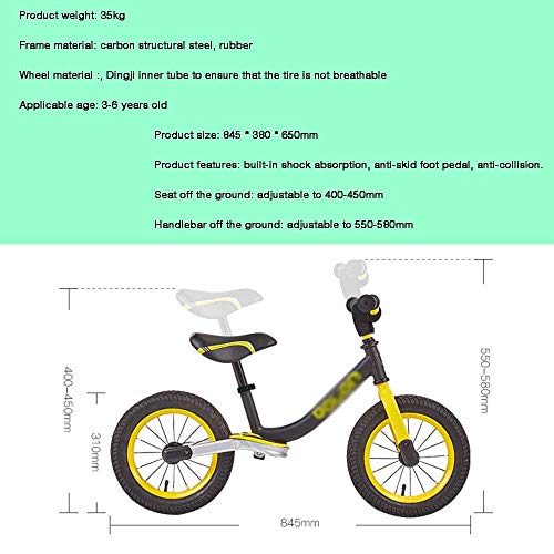 GJQDDP Bicicleta de Equilibrio, sin Pedal Caminata de Equilibrio Niños de 2 a 6 años bebé Coche Infantil Coche equilibrado Deslizamiento yo Pedal de Bicicleta sin Coche Nombre,Amarillo