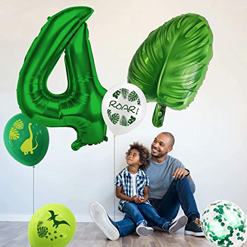 Globos de dinosaurio para cumpleaños de 4 años, decoración para fiestas de cumpleaños infantiles, globos gigantes con número 4, globos de cumpleaños para niños y niñas