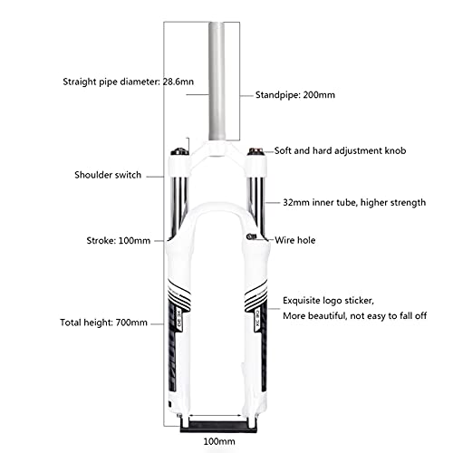 GLYIG Horquilla De Suspensión De Aleación De Magnesio para Bicicleta MTB De 26 Pulgadas, Horquilla Delantera De Dirección Recta, Ajuste De Rebote De Amortiguador De Bicicleta Ultraligero