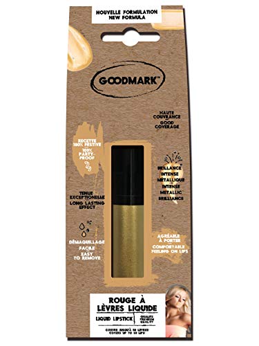 Goodmark 02080570 – Brillo de labios efecto metálico, dorado, 1 pieza, barra de labios líquida, maquillaje, maquillaje, disfraz, carnaval, escenario, teatro, discoteca, Halloween, disfraz