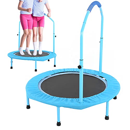 GOTOTOP Cama elástica para niños de 38 pulgadas, mini trampolín con pasamanos ajustables, puente de rebote plegable, adecuado para niños y niñas, uso en interiores y exteriores