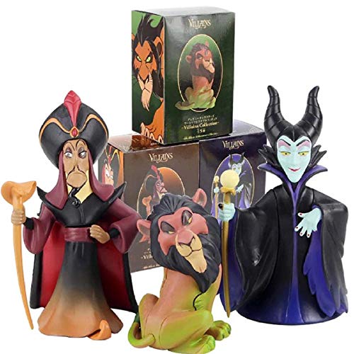 GSDGSD 3 Piezas Anime película Figura de acción Villanos Maléfica Jafar el Rey León Cicatriz PVC Modelo Juguetes muñecas Regalo de cumpleaños para niños