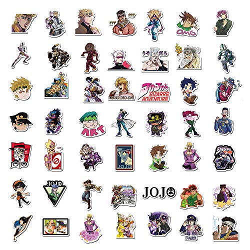 GTOTd JoJo's Bizarre Adventure Stickers 50pcs con JoJo Arrow Requiem Colgante collar,Merch JoJo Party Supply Sticker para ordenador portátil, Waterbottle Teens coches regalos figura colección