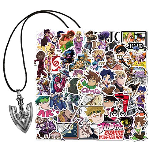 GTOTd JoJo's Bizarre Adventure Stickers 50pcs con JoJo Arrow Requiem Colgante collar,Merch JoJo Party Supply Sticker para ordenador portátil, Waterbottle Teens coches regalos figura colección