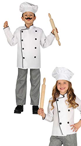 Guirca - Disfraz de cocinero con traje y gorro, para niños de 10-12 años, color blanco y negro (81583)