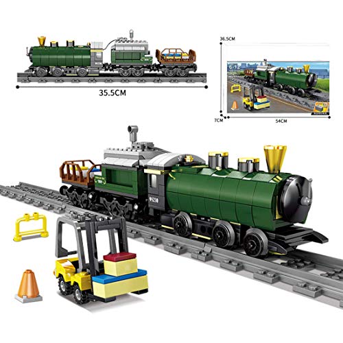 GXQRHQ Train Bloques de construcción de Locomotora de Vapor, Tren de Vapor de liberación eléctrica con rieles, Bloques de sujeción compatibles con Lego City Train - 372 Piezas