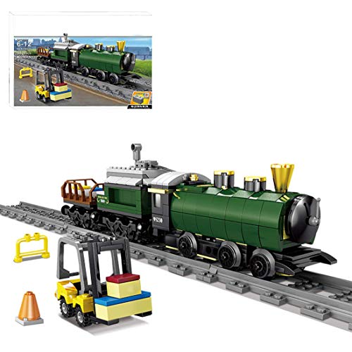 GXQRHQ Train Bloques de construcción de Locomotora de Vapor, Tren de Vapor de liberación eléctrica con rieles, Bloques de sujeción compatibles con Lego City Train - 372 Piezas