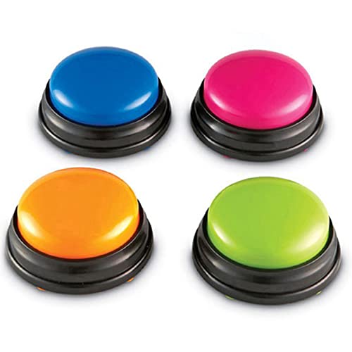 Hancaner Juego de 4 botones parlantes con sonido y luz, para decoración de aulas, color naranja, rosa, azul y verde