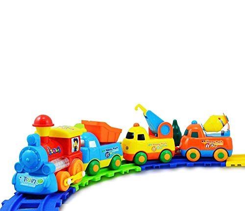 Happy Builders Choo Choo - Juego de trenes de dibujos animados, 210 cm, circunferencia de la pista para niños, funciona con pilas, juguete de Navidad