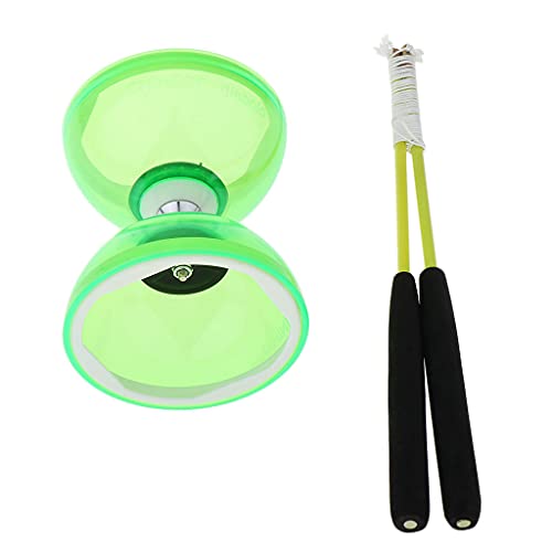 Hellery 3 Rodamientos Diabolo Malabares Juguete Giratorio con Palos Kit de Cuerda Regalo para Niños 12cm - Verde, 12cm