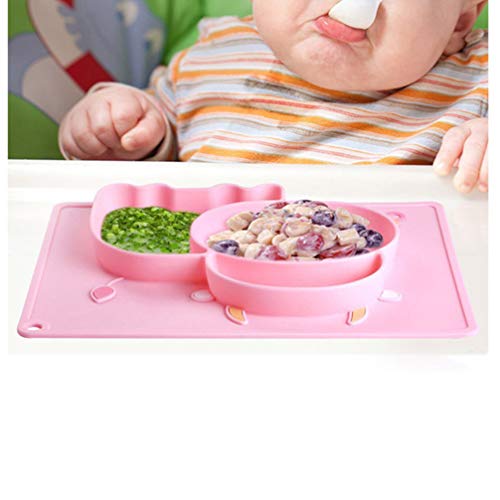 Hemoton 2pcs Bandeja de Comedor de Silicona Forma Linda Vaca niño Plato Dividido Comedor de Dibujos Animados vajilla Placa para bebés niños (Verde + Rosa)