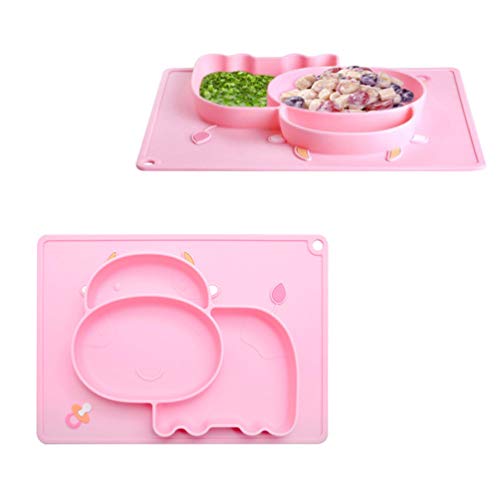 Hemoton 2pcs Bandeja de Comedor de Silicona Forma Linda Vaca niño Plato Dividido Comedor de Dibujos Animados vajilla Placa para bebés niños (Verde + Rosa)