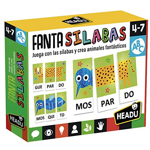 HERACLIO FOURNIER-HEADU FANTASILABAS. Juego Infantil Educativo Método Montessori para Aprender a Leer y Escribir para niño y niñas de 4 a 7 años, Multicolor ES24636