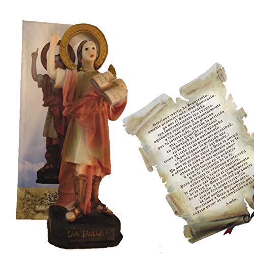 Heraldys.- Figura San Pancracio en Resina Pintada a Mano 12 cms. + Estampa de Regalo. También de Regalo estampas de San Expedito, San Judas Tadeo y San Miguel.