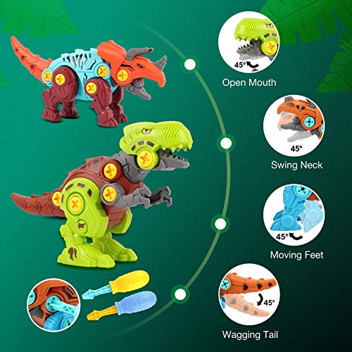 Herefun Dinosaurios Juguetes DIY, Construccion Juguetes Dinosaurios con Destornillador, Juego Construccion Tiranosaurio Rex Triceratops, Huevo de Dinosaurio Regalos para Niños Niñas 3-8 Años (A)