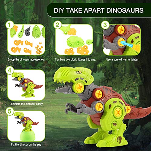 Herefun Dinosaurios Juguetes DIY, Construccion Juguetes Dinosaurios con Destornillador, Juego Construccion Tiranosaurio Rex Triceratops, Huevo de Dinosaurio Regalos para Niños Niñas 3-8 Años (A)