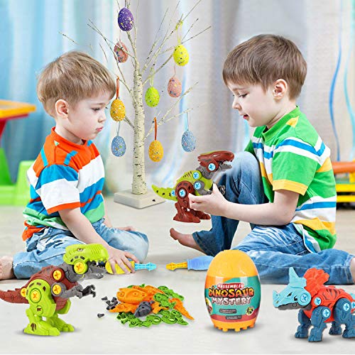 Herefun Dinosaurios Juguetes DIY, Construccion Juguetes Dinosaurios con Destornillador, Juego Construccion Tiranosaurio Rex Triceratops, Huevo de Dinosaurio Regalos para Niños Niñas 3-8 Años (A)