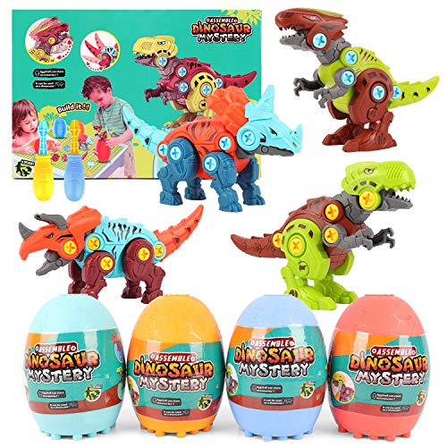 Herefun Dinosaurios Juguetes DIY, Construccion Juguetes Dinosaurios con Destornillador, Juego Construccion Tiranosaurio Rex Triceratops, Huevo de Dinosaurio Regalos para Niños Niñas 3-8 Años (A)