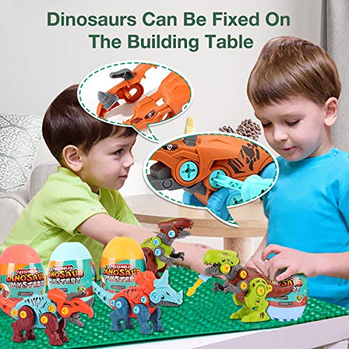 Herefun Dinosaurios Juguetes DIY, Construccion Juguetes Dinosaurios con Destornillador, Juego Construccion Tiranosaurio Rex Triceratops, Huevo de Dinosaurio Regalos para Niños Niñas 3-8 Años (A)