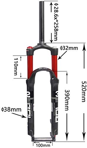 Horquillas de suspensión MTB Bicicleta, 26" de aleación de Aluminio de 1-1/8" 28,6 Mm Tubo Recto del Hombro de Ciclo del Freno de Disco de 100 mm de Recorrido del Control