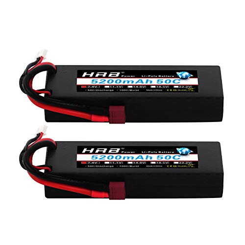 HRB 2PCS 2S 7.4V 5200mAh 50C Hardcase Lipo Batería para RC Drone Helicopter Avión Quadcopter Car Truck (Deans T Plug)