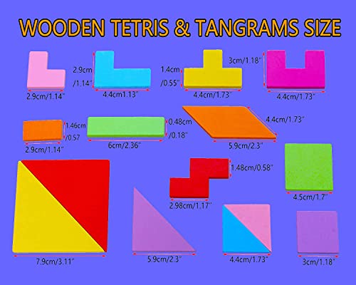 HVDHYY 3 in 1 Tetris+Tangram+Tablero de Dibujo Juego de Rompecabezas de Madera Juguetes Montessori Magnetico de Viaje y 1 Bolígrafo Borrable para Juguetes Educativos Montessori para de 3 a 10 años